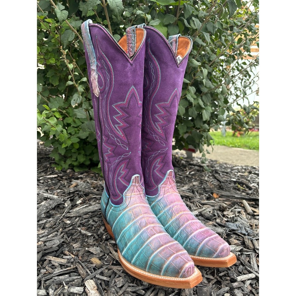 NEW Dingo1969 Royale Caterina Purple Blue Caiman Snip Toe Western Cowgirl Boots - Picture 4 of 16